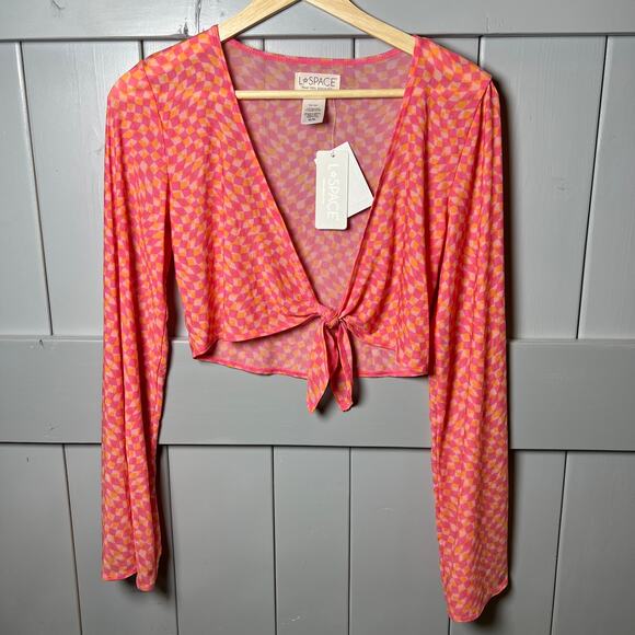 L*Space Lightweight Geometric Pink and Orange Tie Front Wrap Size M NEW - Picture 5 of 8